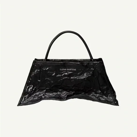 NEW! H&M X Glenn Martens Faux Leather Shoulder Bag Black Crumpled Crossbody - Picture 2 of 6